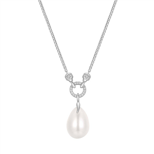 Sterling Silver White Tone Shell Pearl Drop
