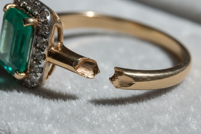 closeup of a ring with a broken shank