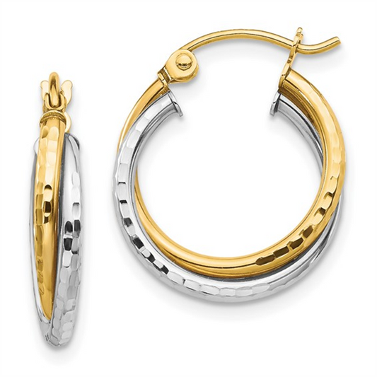10 Karat Two Tone Gold Twisted Hoop Earrings