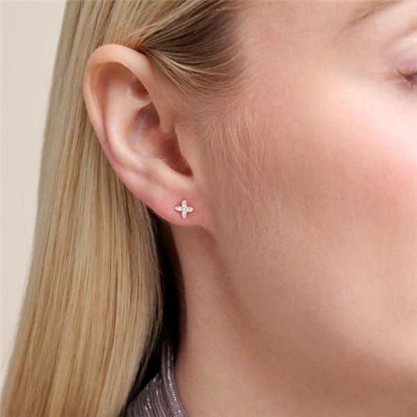 14K Gold Plated Polished Four Leaf Flower Stud Earrings