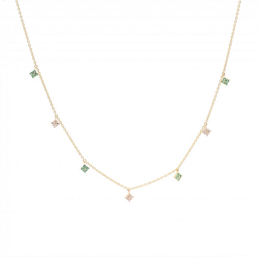 14K Emerald & Diamond Clover Drop Station Necklace