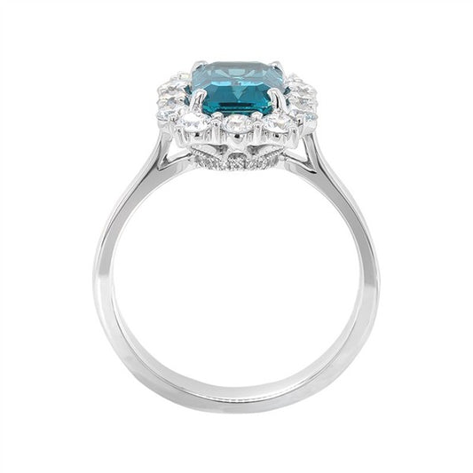 14K Indicolite Tourmaline & Diamond Halo Fashion Ring