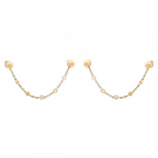 14K Bezel Diamond Double Chain Stud Earrings