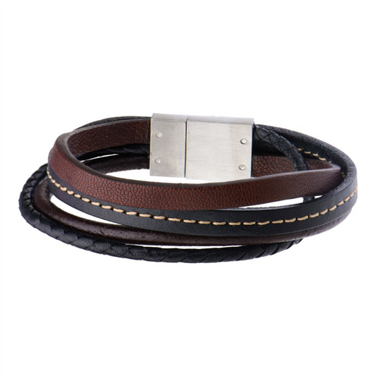 Brown & Black Leather Layered Bracelet
