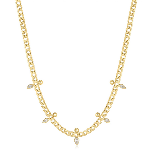 Gold-Plated Curb Chain Sparkle Point Necklace