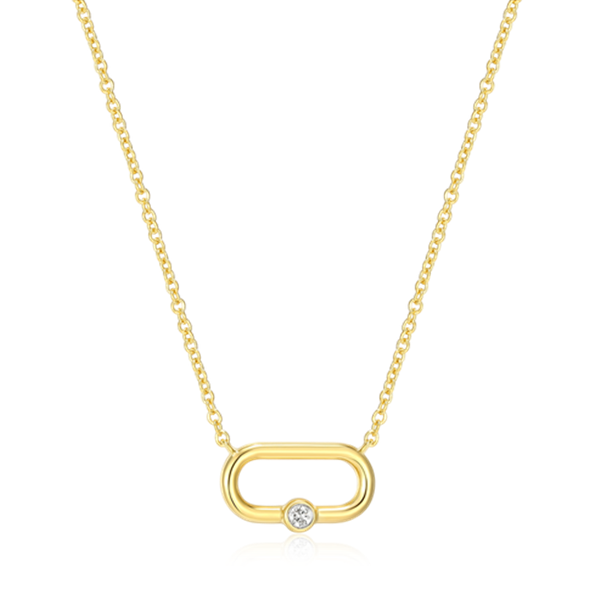 14K Gold Plated Oval Link Diamond Necklace