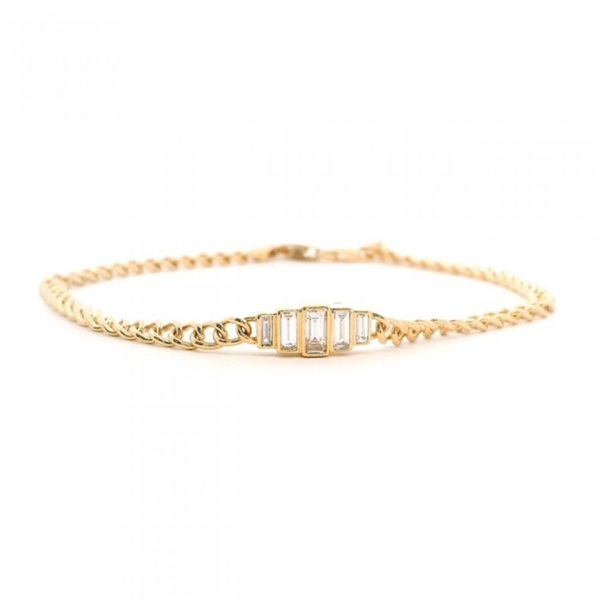 14K Bezel-Set Graduated Baguette Diamond Cuban Bracelet
