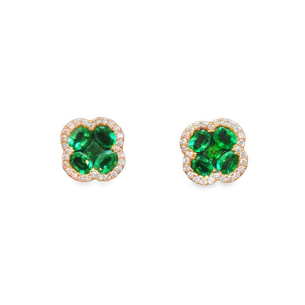 18K Emerald & Diamond Halo Clover Earring