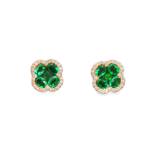 18K Emerald & Diamond Halo Clover Earring