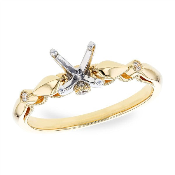 14K Contemporary Polished & Milgrain Diamond Semi-Mount Ring