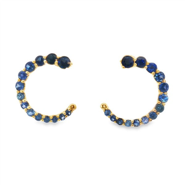 14K Blue Sapphire Crescent Moon Stud Earrings