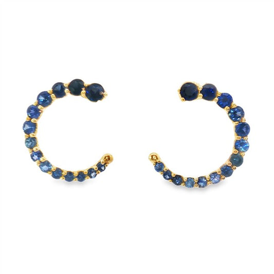 14K Blue Sapphire Crescent Moon Stud Earrings