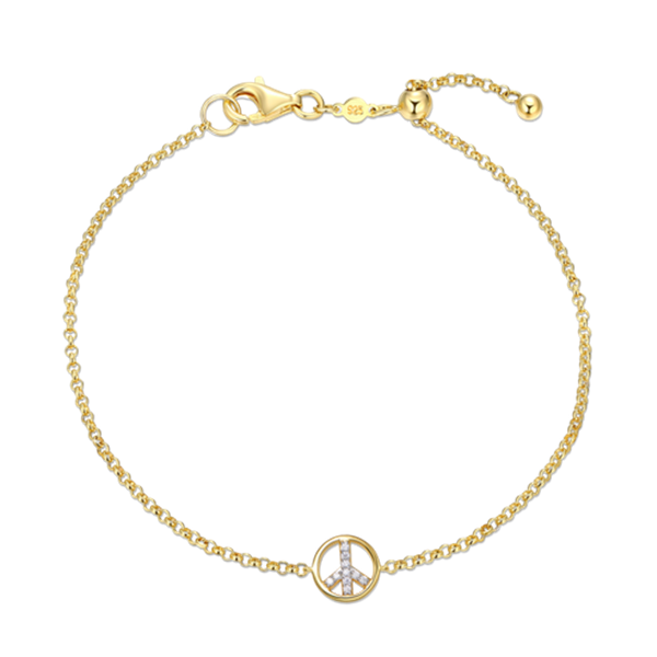 14K Gold Plated Diamond Peace Bolo Bracelet