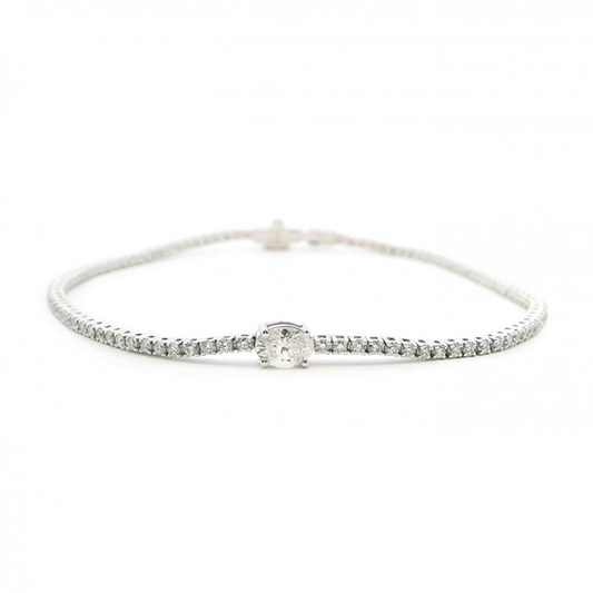 18K Center Oval Accent Diamond Tennis Bracelet