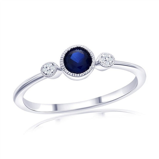 Lab-Created Blue Sapphire & Diamond Petite Fashion Ring