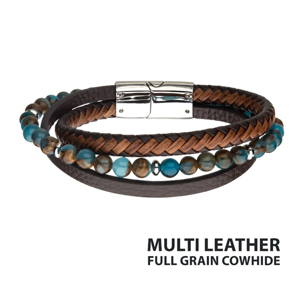 Chrysocolla Bead Leather Layered Bracelet