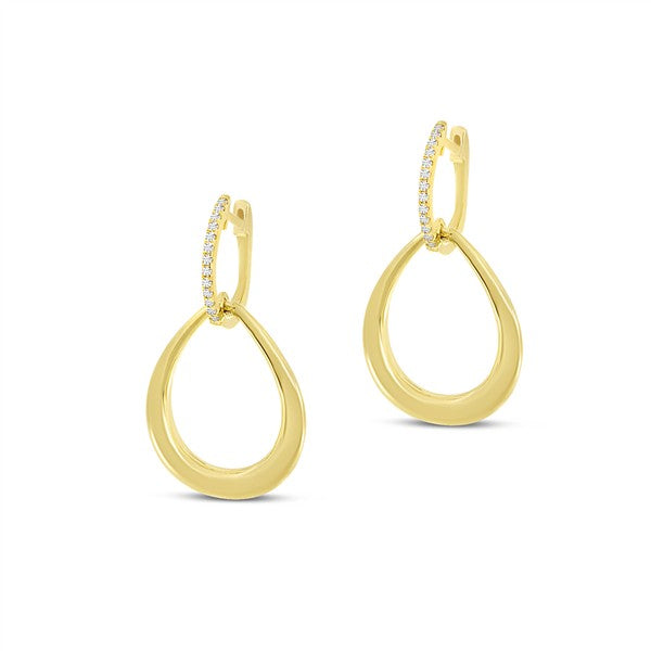 14K Yellow Gold Diamond Teardrop Huggie Dangle Earrings