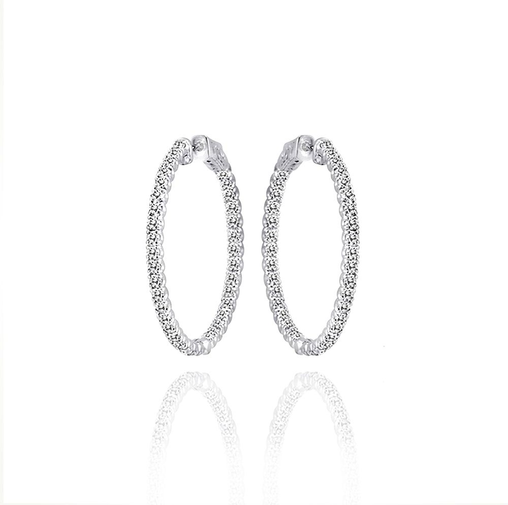 14K White Gold In-Out 1ct Diamond Hoop Earrings