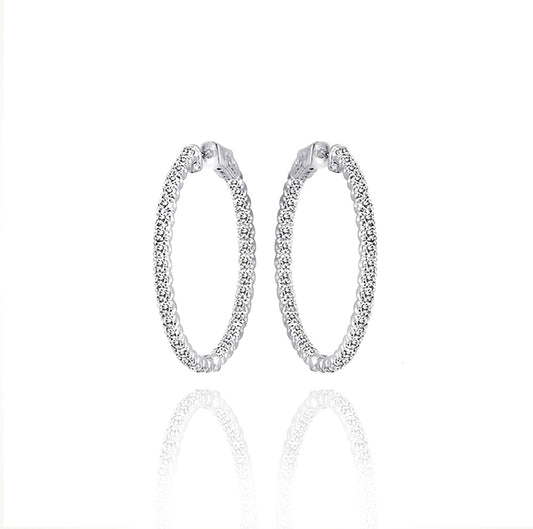 14K White Gold In-Out 1ct Diamond Hoop Earrings