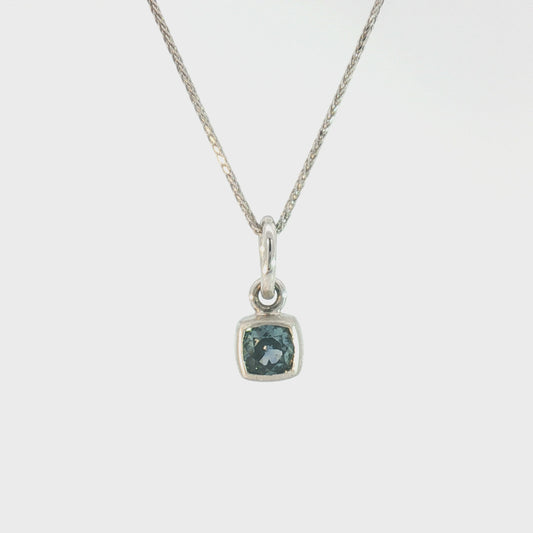 14 Karat White Gold Sapphire Bezel Charm Pendant