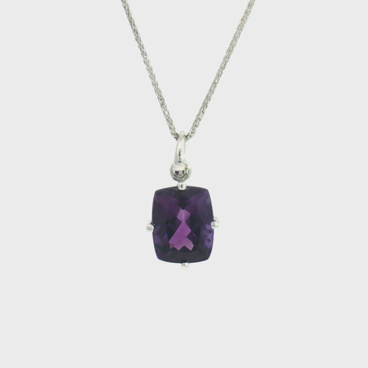 14 Karat White Gold Amethyst 4-Prong Pendant