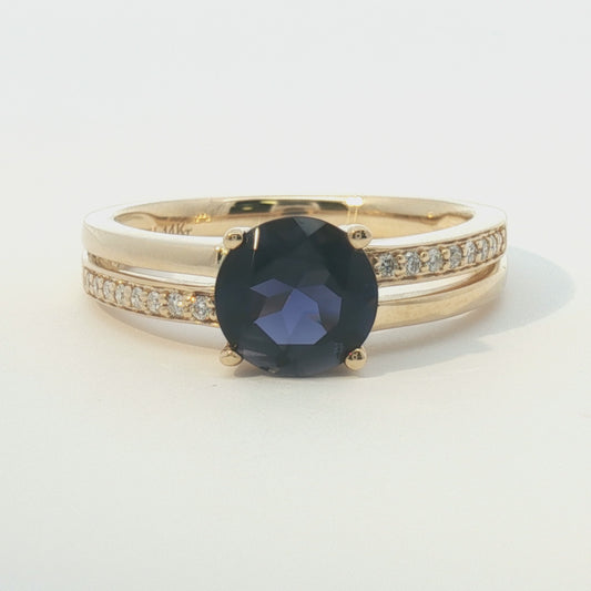 14K Open Alternating Pave Two-Row Iolite Fashion Ring
