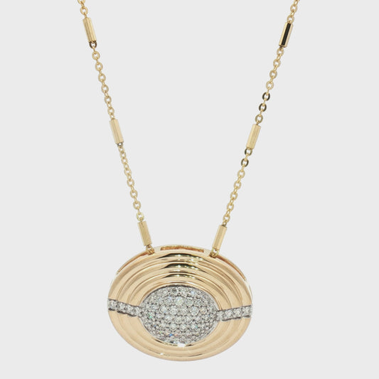 14 Karat Two Tone Gold Diamonds Pave Oval Disc Pendant