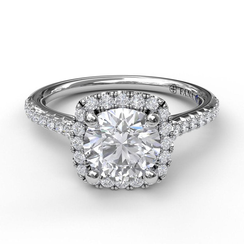 14K Cushion Halo Diamond Semi-Mount Engagement Ring
